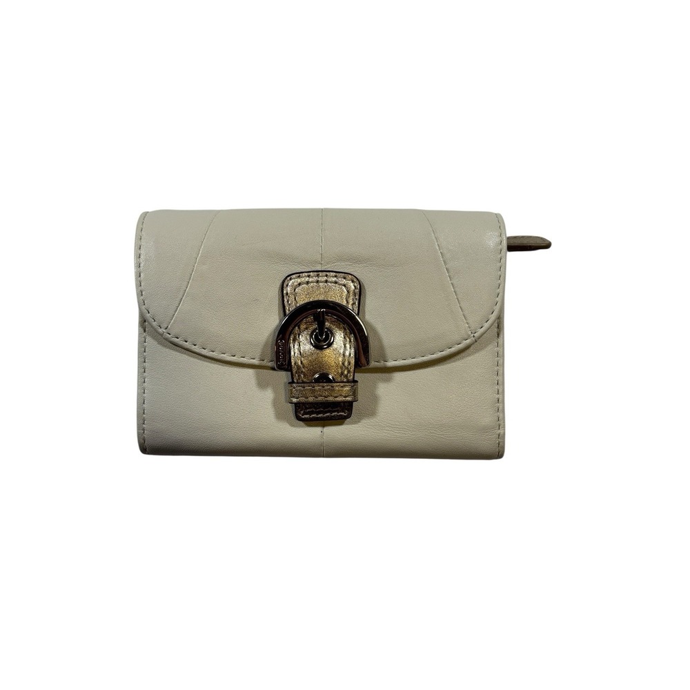 Coach White & Gold Leather Soho Buckle Envelope Wallet‎